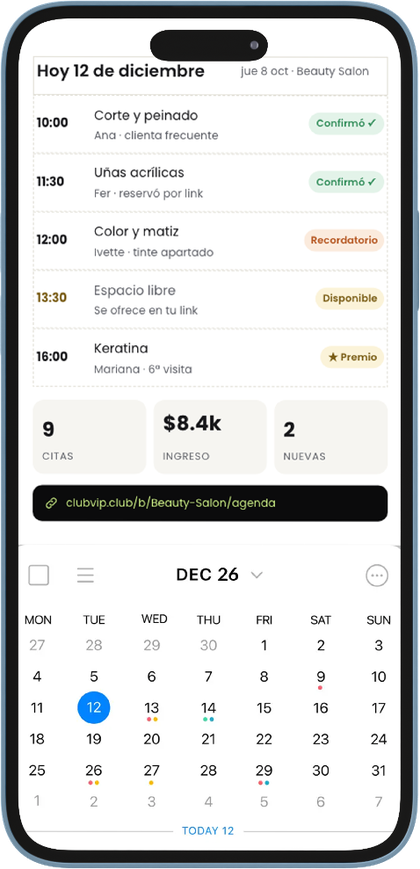 Agenda del día de Beauty Salon